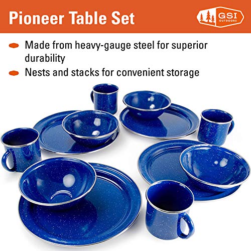 Gsi Outdoors Camp Table Set For 4 I Includes Enamel Pioneer Plates, Bowls, & Coffee Mugs For Camping, Outdoors, Rv #TOP1