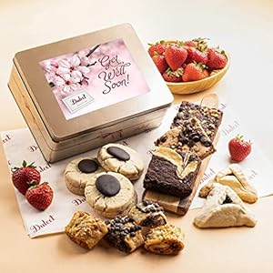 Dulcet Gift Baskets Get Well Soon Cookie and Brownie Tin – Delicious, Fresh Baked Cookie Snacks – Gourmet Real Chocolate Fudge Brownie – Yummy Flavors For Mom, Dad, Him, Her, Adults, College Students, Co-workers, and Aunts