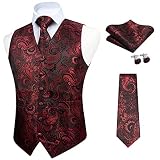 FAIMO Mens Red Suit Vest, Waistcoat Necktie and Pocket Square Cufflink Set for Men, Business Formal