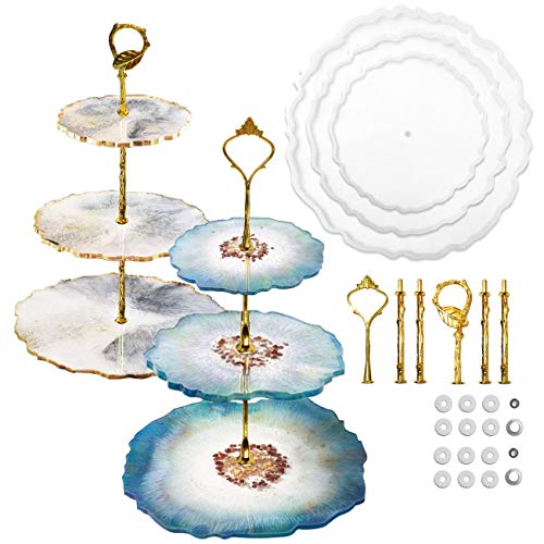 3 Tier Cake Stand Molds for Resin Hosgin Cake Tray Molds with 2 Sets of Golden Brackets DIY Irregular Casting Mold Decoration Craft Buffet Stand for WeddingParty Home Serving PlatterONLY MOLDS