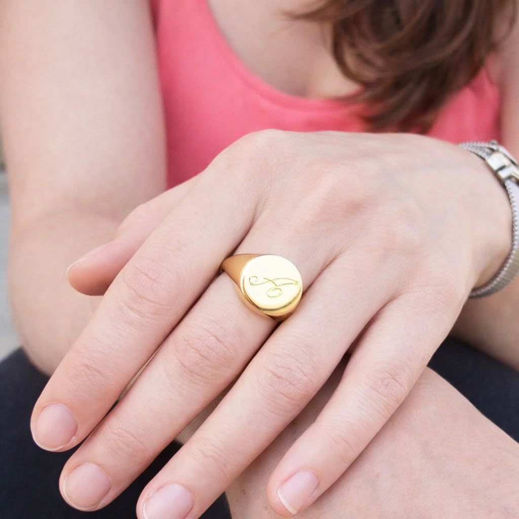 ViMon Gioielli, ANELLO Chevalier Donna, REGOLABILE, Tondo con LETTERA incisa, in ARGENTO 925, placcato a scelta ORO ROSA,GIALLO e BIANCO