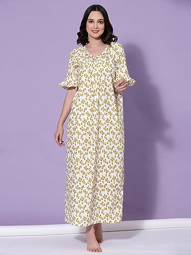 Image of OOMPH! Cotton Blend Nighty for Women's | Night Gown | Nighty | Nightdress | Maxi Dress | Sleepwear | Gown for Women | Nighties | Sleepwear