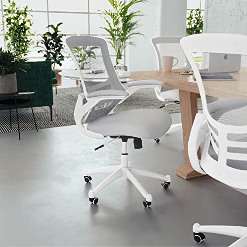 Flash Furniture Kelista Office Chair, Ergonomic, Mid-Back, White Frame, Gray Mesh With Swivel #TOP1