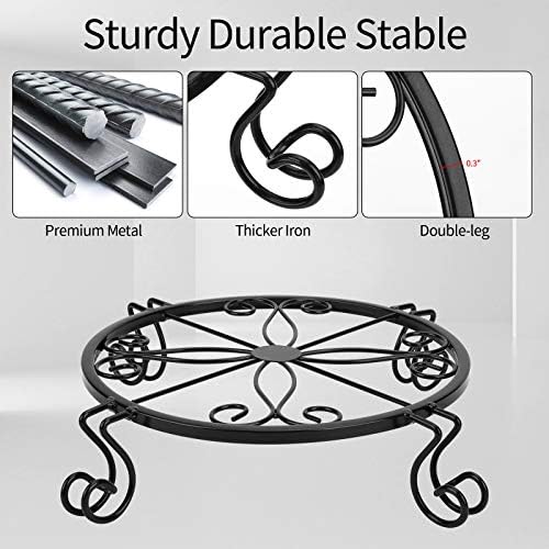 TENRIOS Metal Plant Stands for Flower Pot Heavy Duty Potted Holder Indoor Outdoor Rustproof Iron Garden Container Round Supports Rack for Planter 3 Pack (Black)