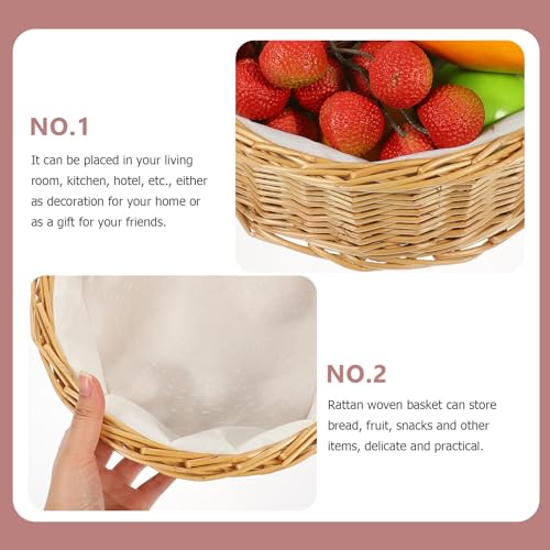 Cesta de pan de mimbre tejida multifuncional con forro textil lavable 6
