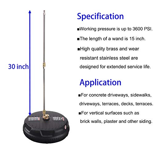 RIDGE WASHER Surface Cleaner for Pressure Washer, with 2 Replacement Screw Nozzle and Wand Extension, 15 Inch, 3600 PSI