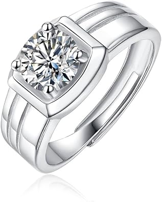 S925 Sterling Silver Open Rings | 1 Carat Minimalist Round Cut Diamond Ring for Men | D-color VVS2 Excellent Cut | Timeless Accessory | Fashion Choice