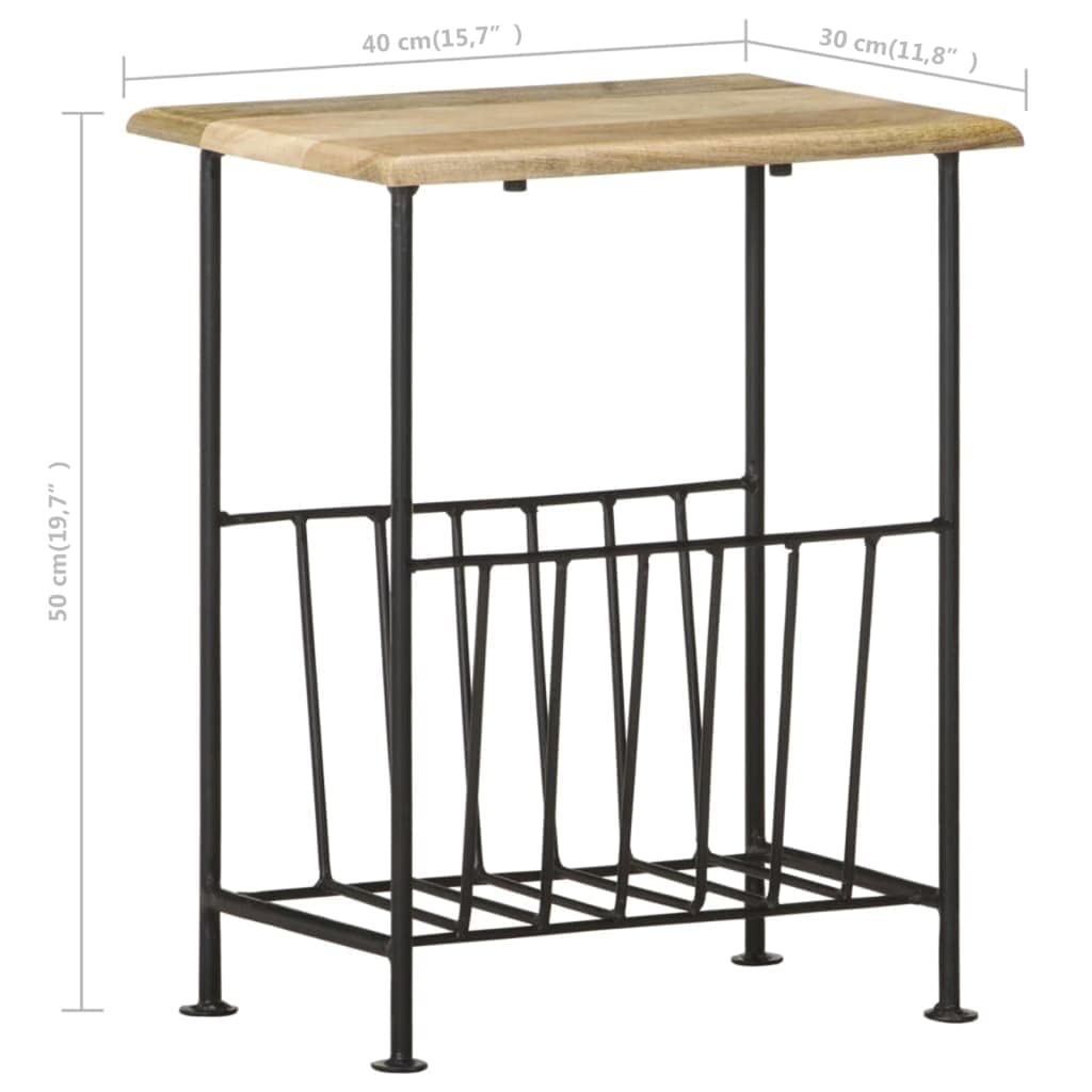 Hothingwell Revistero Madera Maciza Mango 40x30x50 cm | Base acero recubrimiento polvo, robusto y duradero, mesa auxiliar y mesita noche, fácil montaje