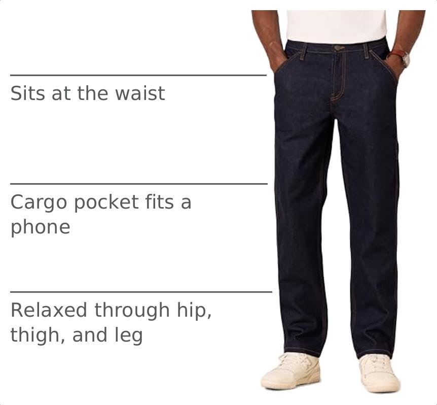 Amazon Essentials Men's Relaxed-Fit Workwear Carpenter Jean with Comfort Stretch, Rinse Wash, 29W x 34L - image 4