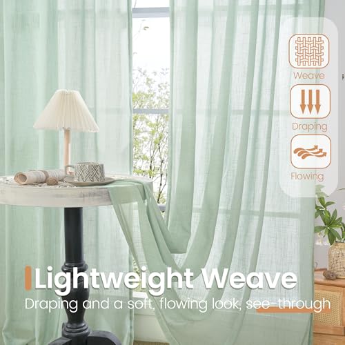 Image of BGment Light Green Linen Curtains 40 Inches Long - Sheer Kitchen Drapes Textured for Short Window with Rod Pocket Lightweight, 2 Panels Set, 42 X 40 Inch