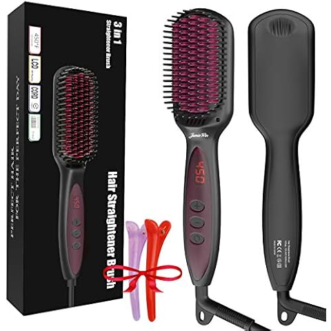 Hair Straightener Brush - Gifts to Her Heated Hair Straightening Brush Ceramic PTC Heating Way Hair Straighter Brush for Women Styler Comb Anti-Scald 12 Heating Settings Cover