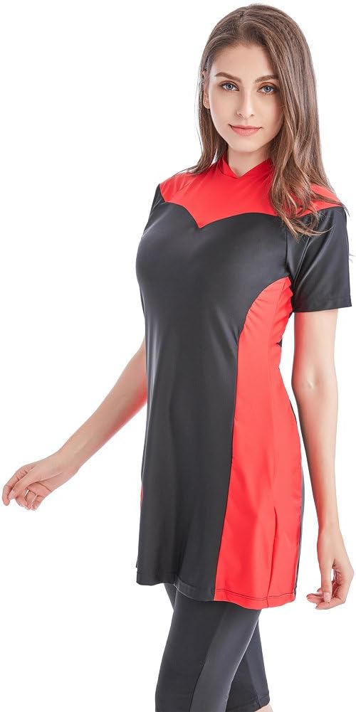 Tumon Bay Womens Modest Swimsuits 2 Pieces Muslim Swimwear Burkini Surfing Suit (XL (UK Size 12-14), red)