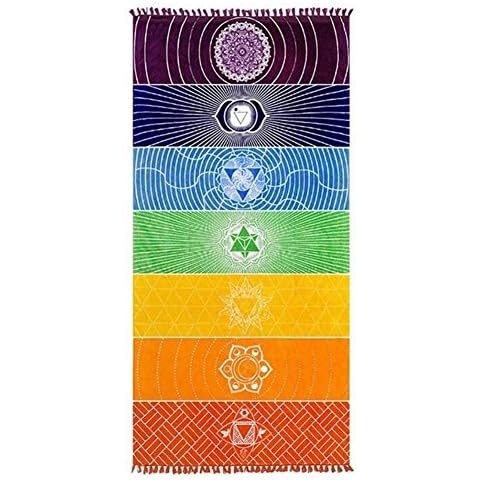ANPPEX Yogamatte Handtuch 7 Chakra Regenbogenfarben Multifunktional Baumwolle Strandtuch Teppich Badetuch Mandala Cover