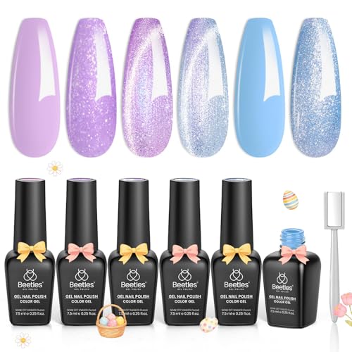 Image of Beetles Spring Gel Polish Set - Dreamscape Wander 6 Colors Baby Purple Blue Glitter Shimmer Cat Eye Gel Polish Soak Off UV LED Nail Gel Home Summer Gifts for Women Manicure DIY Nail Art