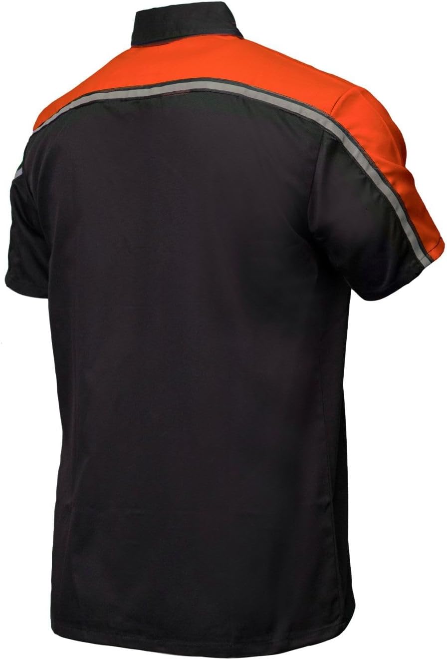MILWAUKEE MOTORCYCLE CLOTHING CO. Men’s Blk/Orange Mechanic Work Shirt – w/Reflective Strip, Rider‑Built MDM11603