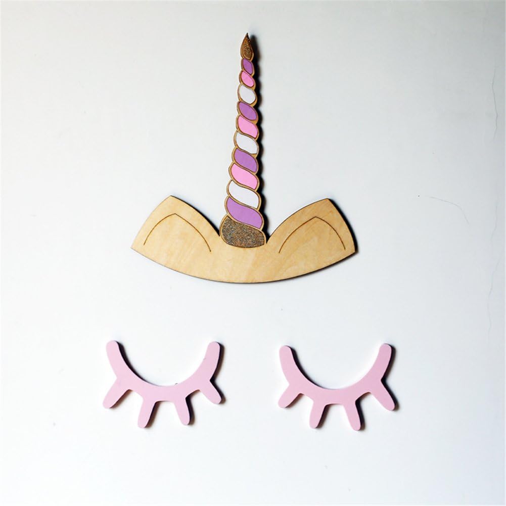 Special Wooden Eyelash Sleepy Eyes Unicorn Wall Decor, Monochromatic Sleepy Lashes and Horn, Wall Decor Decorative Wall Decal for Kids Rooms Baby Shower Gift,Home, Office
