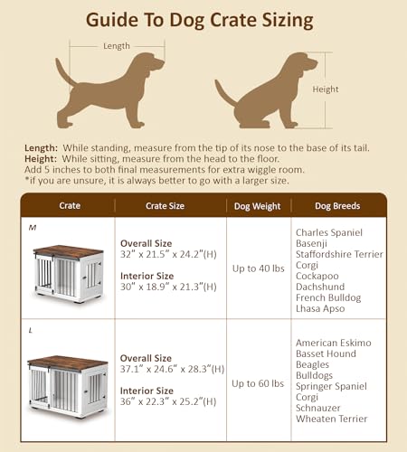 Image of Zakkart Dog Crate Furniture Barn Door for Medium Dogs Up to 40 lbs. - Puppy Kennel w /Thickened Farmhouse Top & Steel Bars - 30'' Wide - White Decorative Modern Dog Crate Table, End Table, Nightstand