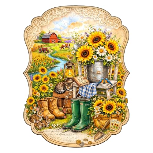 Jigfoxy Wooden Puzzle for Adults, Sunflower Boots Wood Jigsaw Puzzles