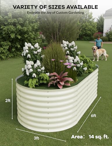 Garvee Steel Raised Garden Bed Kit - Rust-Proof Open Base Design, Tool-Free Assembly, 1.5-2Ft Deep Planter Box for Vegetables,Herbs,Flowers,White,6x3x2 ft