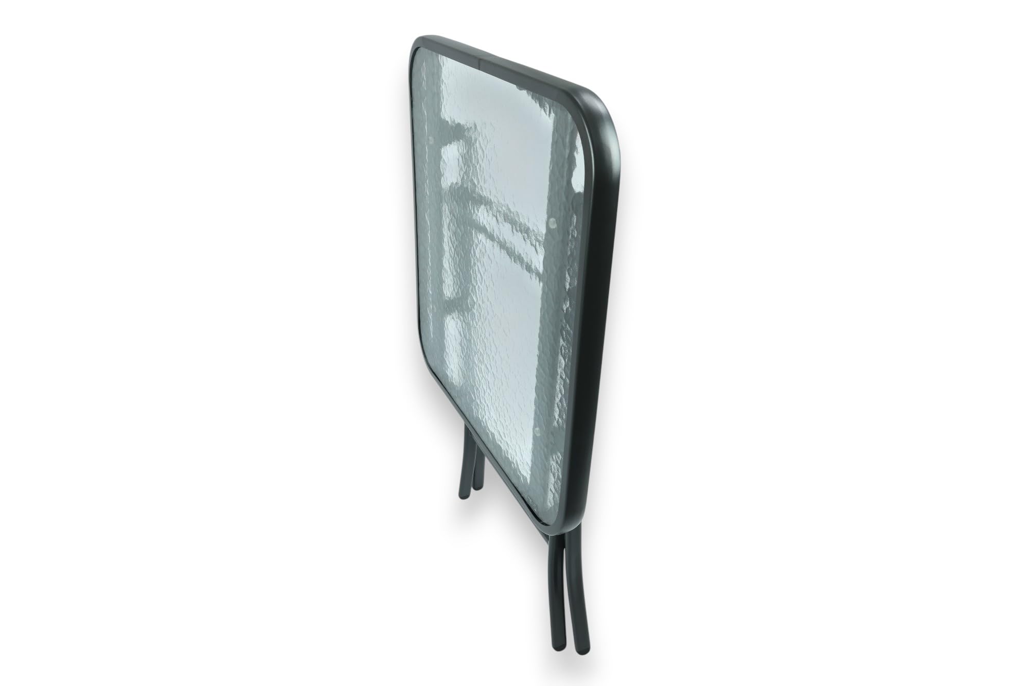 HERSIG - Mesa de Jardin Cuadrada Plegable de Acero y Vidrio Templado - Mesa Exterior Negro 60x60x70 CM - Mesas de Terraza y Jardín Cuadradas - Mesas para Verano Exterior con Cristal Texturizado