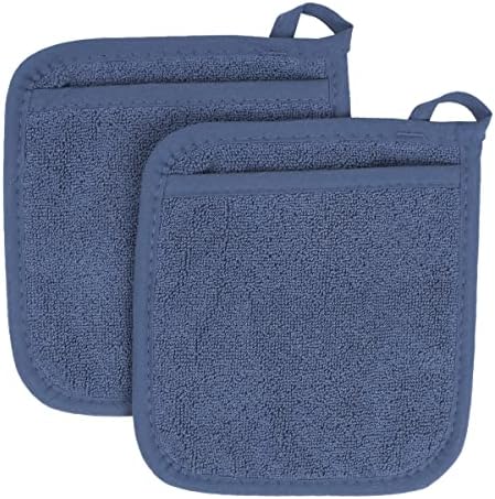 Ritz Premium Terry Pot Holders & Hot Pads with Pocket (2-Pack), 8.5"x7.75", High Heat Resistance, 100% Cotton, Federal Blue