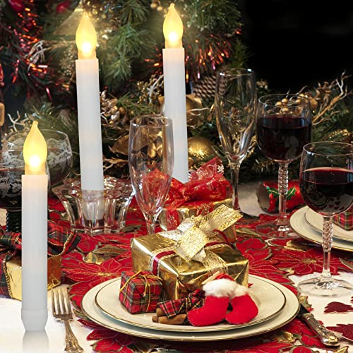 Image of Macarrie 60 Flickering LED Taper Candles, White Candle White Light