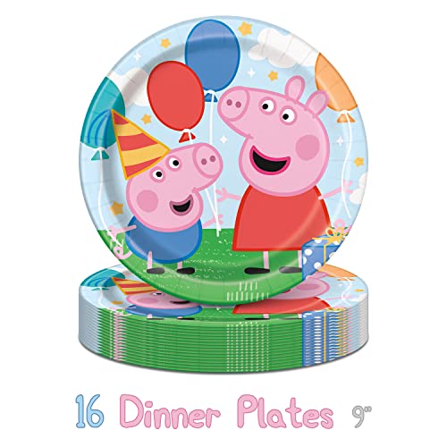 Peppa Pig Party Supplies | Peppa Pig Party Tableware | Peppa Pig Birthday Party Decorations | Serves 16 Guests | With Table Cover, Dinner And Cake Plates, Napkins, Cups And Sticker | For Boys & Girls | Features Peppa, George & Friends #TOP1