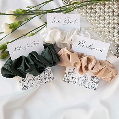 Bridesmaid Gift Hen Party Accessories Hen Party Bag Fillers, Satin Hair Ties for Thick Hair, Wedding Gold Silk Scrunchies for Bridesmaids Proposal Card, Team Bride Pretty Gifts Ideas for Women Cover