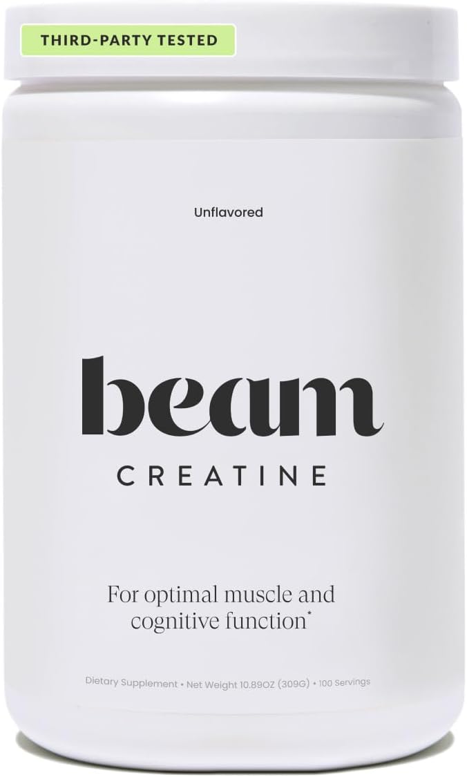 Beam Creatine Monohydrate Powder – Micronized Creatine for Muscle Growth, Strength, Endurance & Recovery – Unflavored, Fast-Dissolving, Workout Supplement for Men & Women, Keto & Vegan – 100 Servings