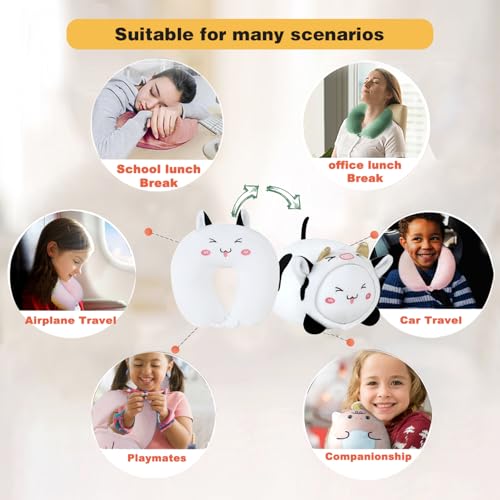 Image of Kids Travel Pillow, 2-in-1 Deformable U-Shaped, QQ Milk Cow