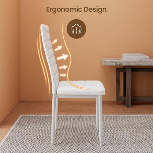 Miniatura 7 de Bealife Juego De 2 Sillas De Cocina, Sillas De Comedor Con Respaldo Alto, Sillas De Imitación De Piel Para Comedor, Salón Y Cocina Cuero Sintético Blanco, Juego De 2