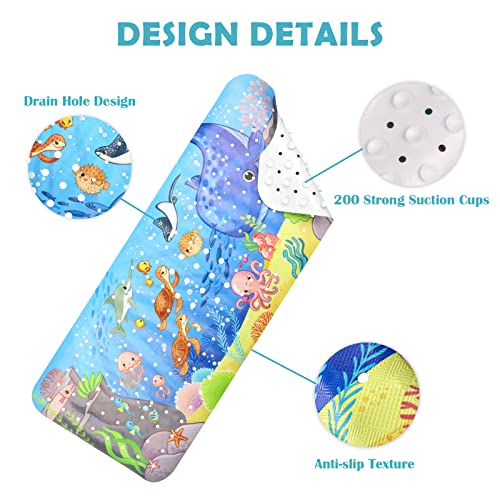 JOPHEK Kinder Badewannenmatte rutschfest badewanne, Antirutschmatte Duschmatte 100 x 40 cm, Wal Cartoon-Design, mit 200 Saugnäpfen, BPA frei, Schimmelresistent, Maschinenwaschbar