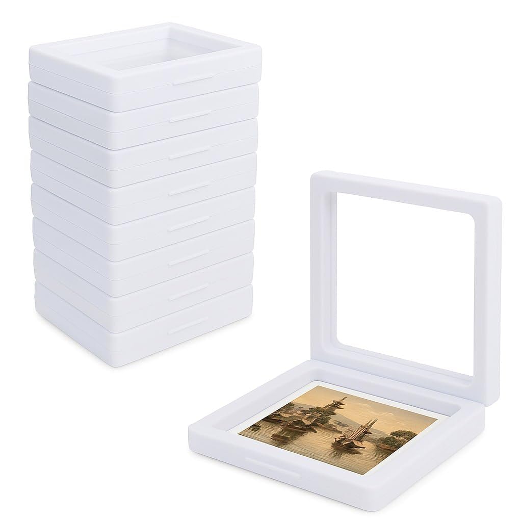 Sanas Floating Display Frame (1Pc) Shadow Box Frame Coin Display Case 3D Photo Frame Home Décor Transparent Display Collectibles Frame Jewelry Display Frame Acrylic White Shadow Boxes (1Pc) (White)