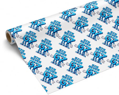 67 Kids Trend Wrapping Paper Fun Blue Cartoon Gift Wrap Quirky Birthday Wrapping Paper for Kids & Teens Eco Friendly Matte Paper Roll