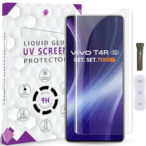 Image of Advanced HD+ UV Tempered Glass Screen Protector For Vivo T4R 5G (6.77 Inch, Pack of 1) Full Adhesive UV Curved Screen Guard, Case Friendly with installation kit & Guide
