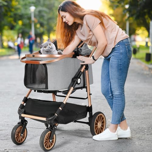 MAMIZO Pet Stroller for Medium Dogs and Cats up to 55lbs, Premium 3-in-1 Cat and Dog Stroller, with Detachable Carrier and One-Click Folding Design, with 4 Wheels are More Stable