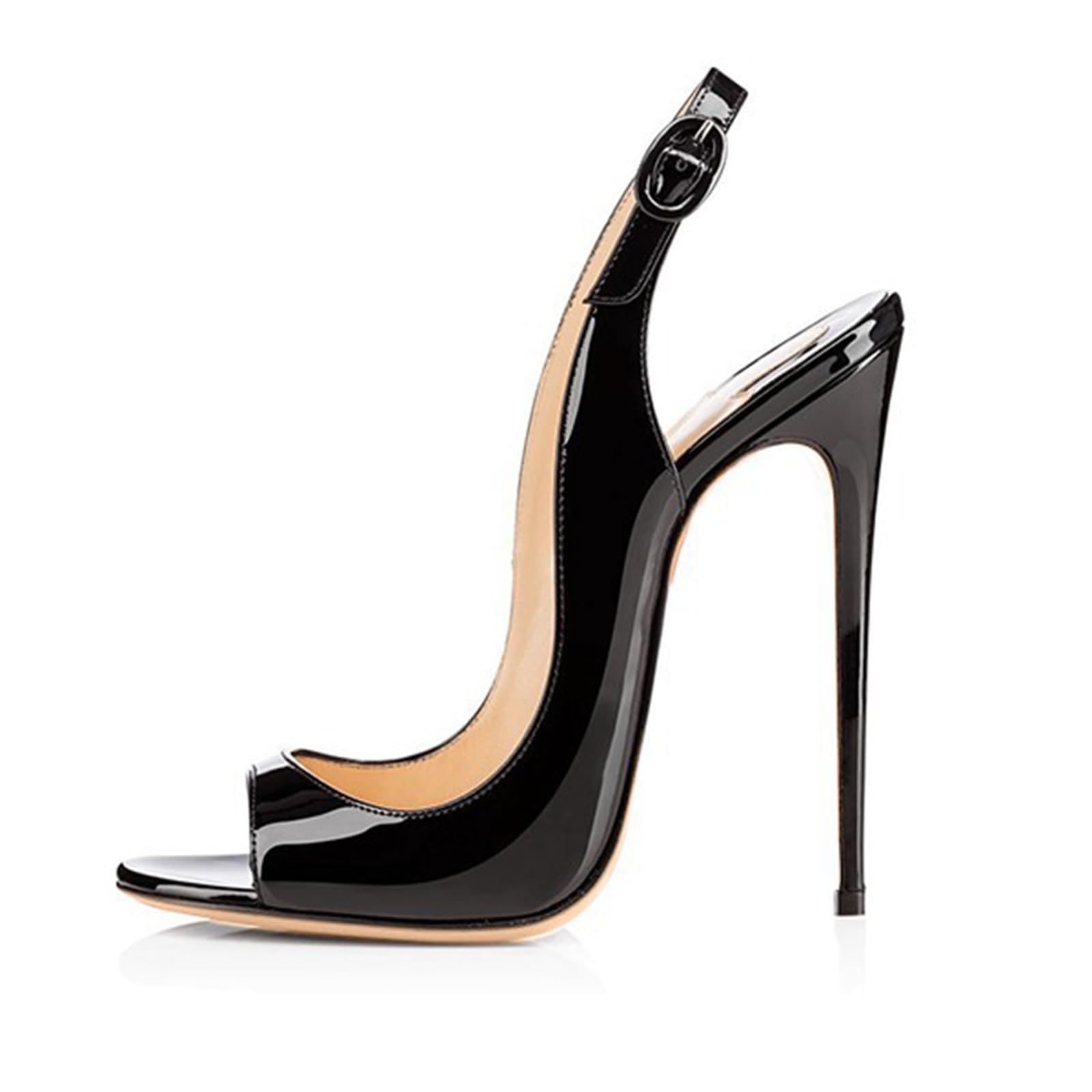 12CM Femmes Slingback Peep Toe Pompes Talons Aiguilles Sling Back Talons Minces Mariée Soirée Robe Chaussures