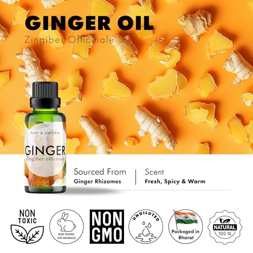 Image of Esslux Pure Ginger Oil - 100% Natural Therapeutic Grade Essential Oil for Lymphatic Massage, Belly Drainage, Hair Growth, Skin & Diffuser - 60 ML