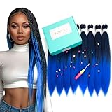 Roeula T1B/Blue Pre Stretched Braiding Hair 20 Inch 8 Packs Omber Black to Blue Braiding Hair Pre Stretched Professional Prestretched Synthetic (T1B/Blue, 20 Inch (pack of 8))