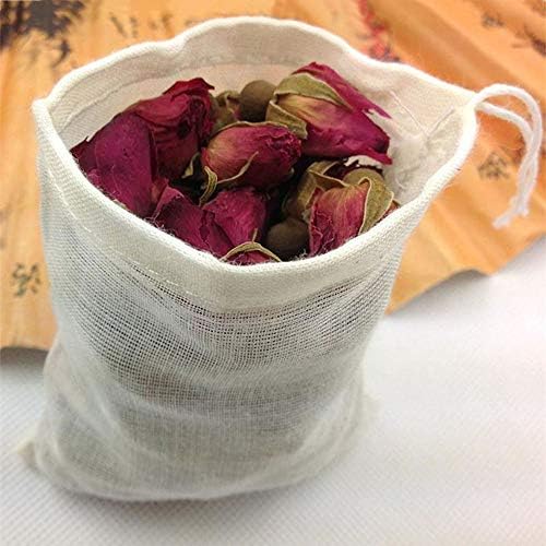 Cotton Muslin Drawstring Bags, 50 Pcs Tea Filter Bags Reusable Mesh Bag for Loose Tea, Herbs, Spices, Soap and Jewellery Gifts