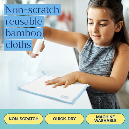 Image of Premium Bamboo Cleaning Dish Cloths - 7 Pack | Reusable & Hygenic Ultra-Absorbent Washing Cloth For Home & Car | Ideal for Dusting, Kitchen, Housekeeping, and Car Detailing, Non Scratch - 9 x 7in