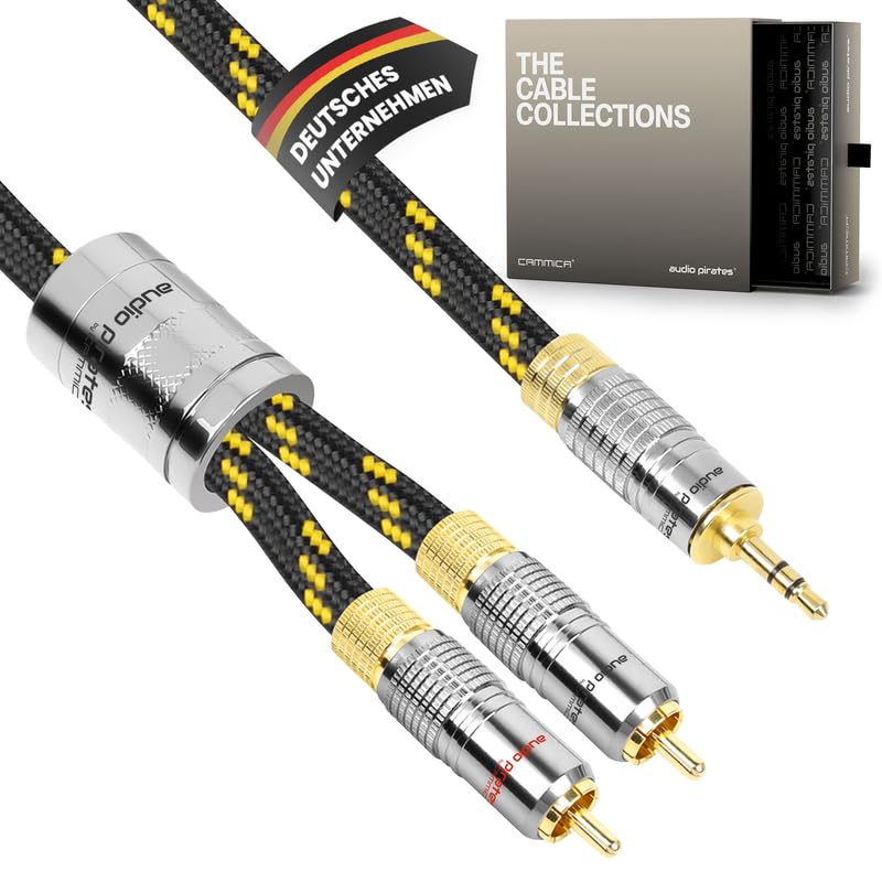 audio pirates by cammica Splitter Kabel 3,5 mm Klinke Stecker auf 2x RCA Clinch Stecker, RCA-Kabel, Audio-Kabel | High-End Audiokabel mit Metallgehäuse & Goldkontakten (0.5 Meter)