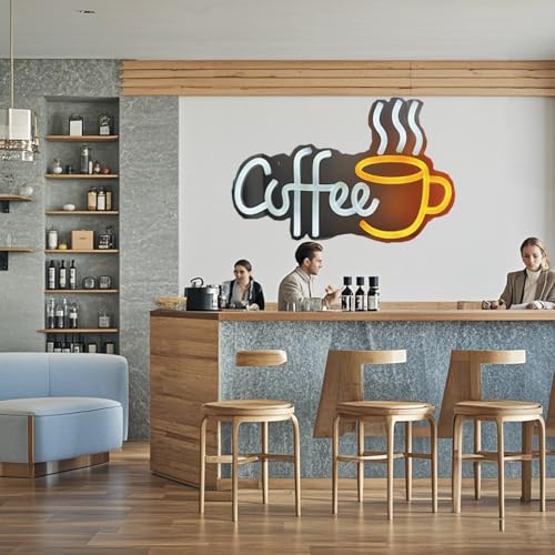 Image of Coffee Bar Sign Wall Decor,LED Coffee Neon Light up Signs for Coffee Station Decor,Coffee Decorations for Coffee Bar Kitchen Decor Accessories,with Dimmable Switch and Hanging Chain,5V USB Powered
