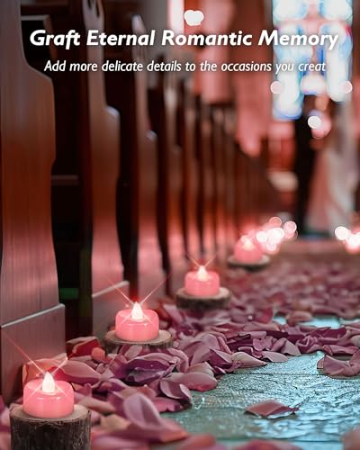 Image of merrynights LED Candles, 24 Pack Tea Lights Candle Battery Operated, Flameless Tealight Votives, Realistic Tea Lights for Wedding Home Party Decor -D 1.5 inch x H 1.25 inch -Pink Light