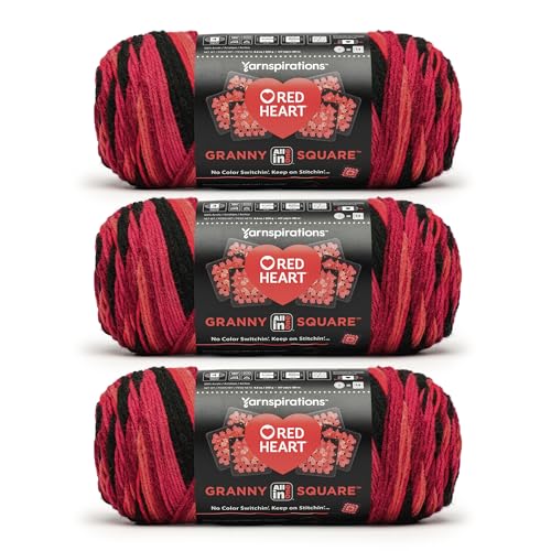Image of Red Heart All in One Granny Square Ruby Red 3 Pack of 250g Yarn