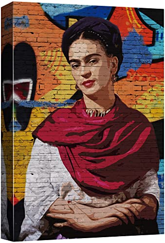 SIGNWIN Framed Canvas Wall Art Mexican Painter Frida Kahlo Colorful Painting Graffiti & Street Art Famous People Pop Art Modern Urban Multicolor for Living Room, Bedroom, Office - 12x18 inches