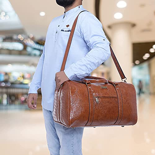 Image of ZAINTO Unisex Textured Leatherette Stylish 35 Liter Cabin Bags For Travelling In Flight 7Kg Travel Textured Leather Duffle Bags For Men And Women (Tan, 28 Cm)