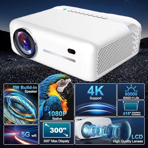 Image of AUN MegaPix Projector for Home 4K Ultra HD Support, Native Full HD, 12000 Lumen 6D Keystone Android 5G WiFi Bluetooth YouTube Net - Flix Prime Hotstar & Other Apps Portable Projector 200 Inch Screen