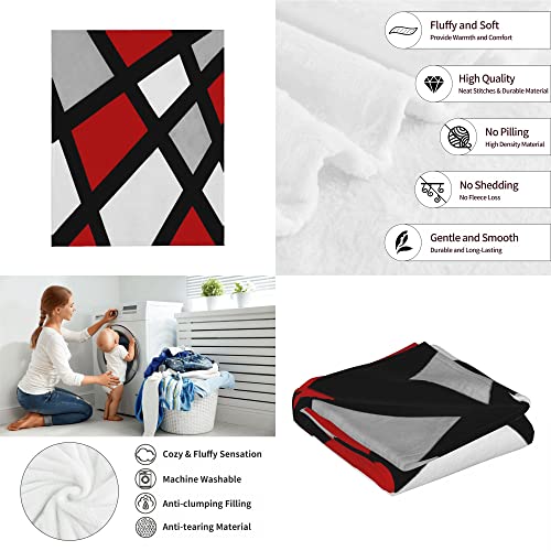 Red Black Blanket, Gray White Geometric Throw Blanket Flannel Fleece Fuzzy Blanket For Kids Teens Adults Soft Lighrweight Blankets For Bed Couch Sofa Indoor Outdoor, 60X50 Inch #TOP3