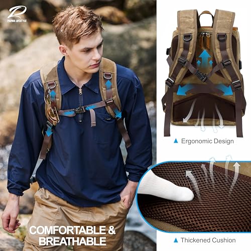 Padwa Lifestyle Khaki Camera Backpack - Waxed Memory Canvas Camera Bag, Multi DSLR SLR Large Camera Backpacks for Photographers with 16” Laptop & Lens Compartment and Tripod Holder & Weather Resistant4